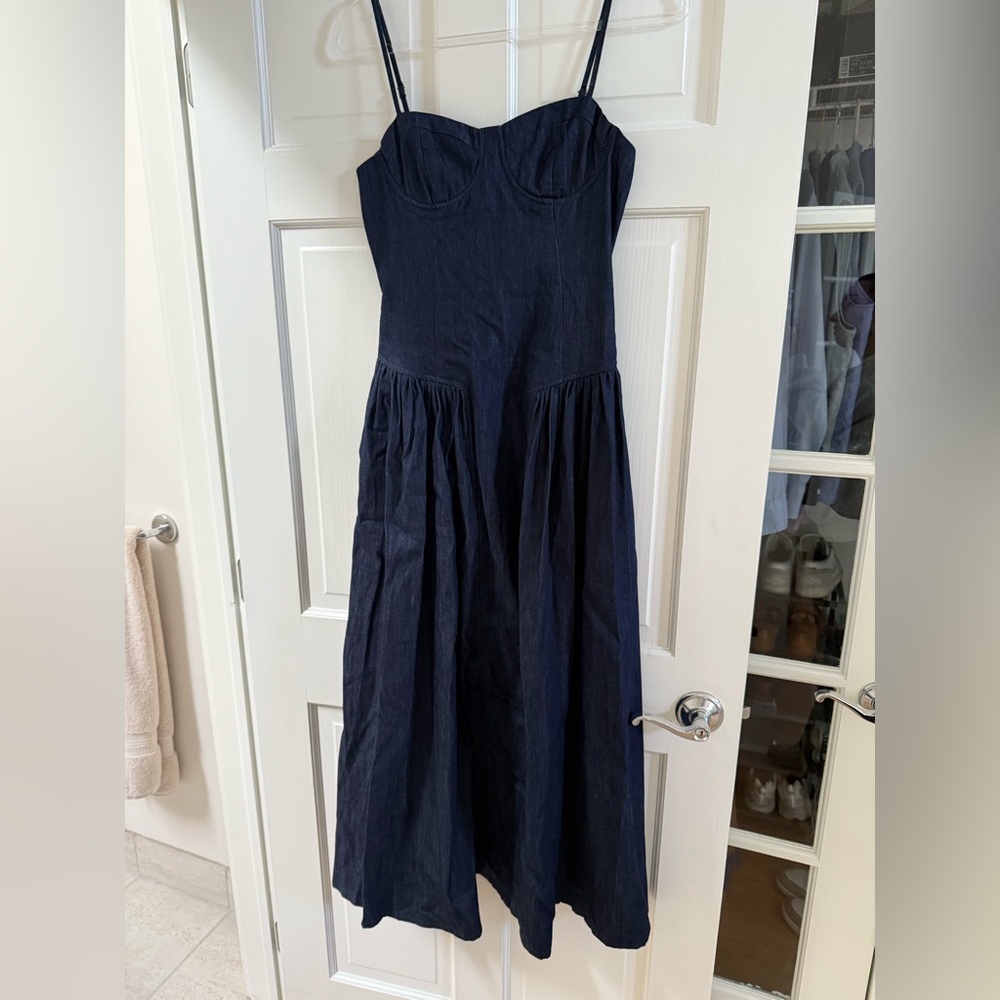 AQUA Denim Bustier Drop Waist Midi Dress - Picture 4 of 6